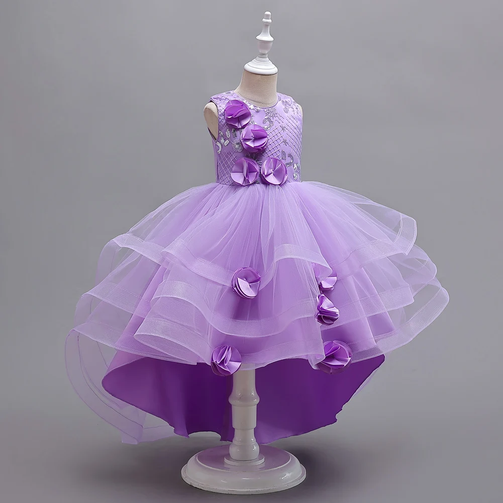 New PUrple Flower Girl Princess Tail Dress for   3 to 12 Year KID Birthday Party Dresses