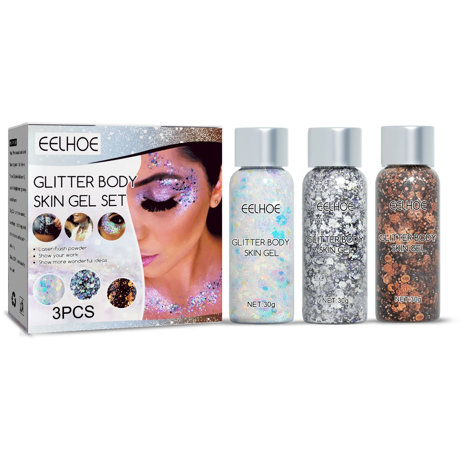 Picture 4: EELHOE Face Glitter Gel Makeup Mermaid Scale Party Stage Eye Nail Hair Body Art Flash Sequins Glitter Decoration Free Shipping