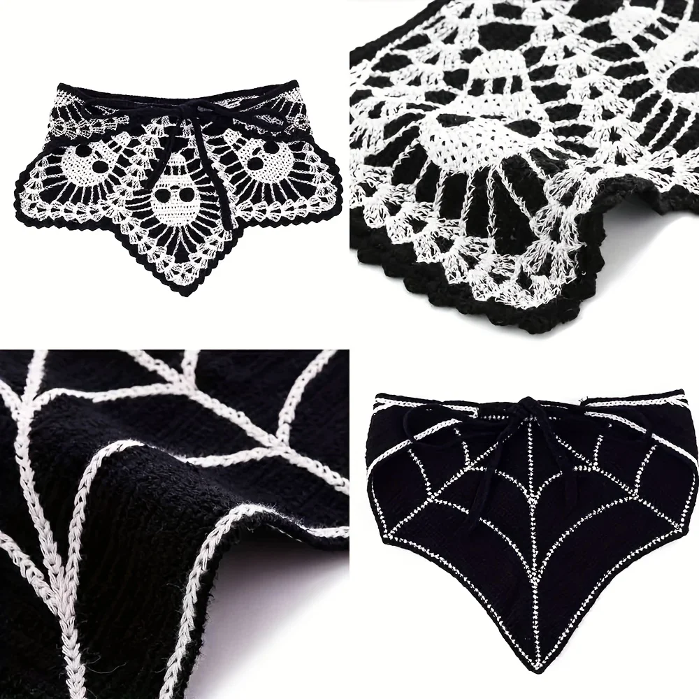 Halloween Gestricktes Häkel-Stirnband Skelett Geist Fledermaus Spinnennetz Foto Dreieckstuch Trendiges Damen-Kostüm-Accessoire – Detail 2