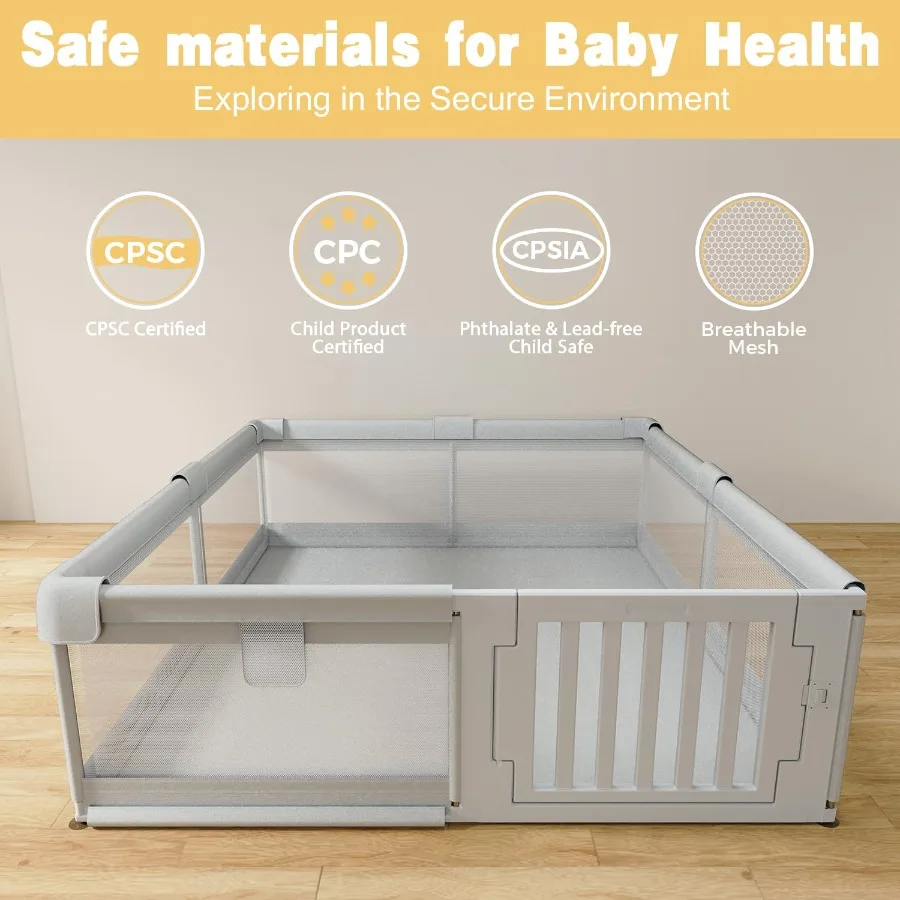 روضة أطفال كبيرة مقاس 79 × 71 بوصة مع بوابة سهلة الوصول قلم لعب للأطفال الرضع والأطفال الصغار ساحة لعب للعب السياج بعمر 0-3 سنوات