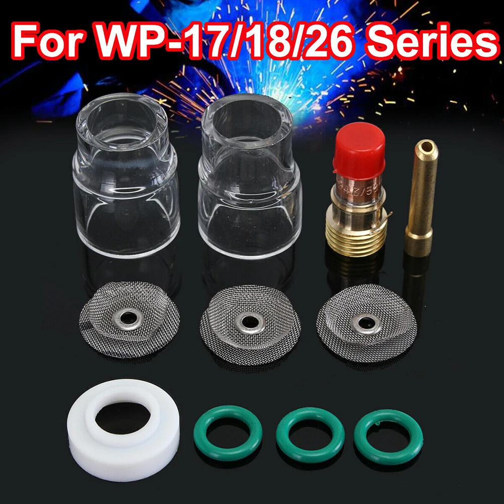 3/32 Gas Lens #12 Cup 2.4mm Collet Kit For WP-17 18 26 For Tig Welding Torch Spare Parts Accessories With  Glass And Silico