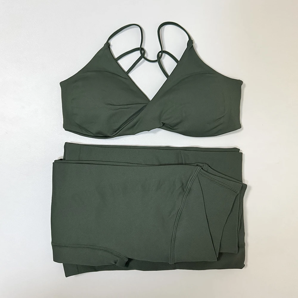 Vision Twist Front Sports Bra and Vision Flares Leggings 2 Pieces Yoga Set Wome…
