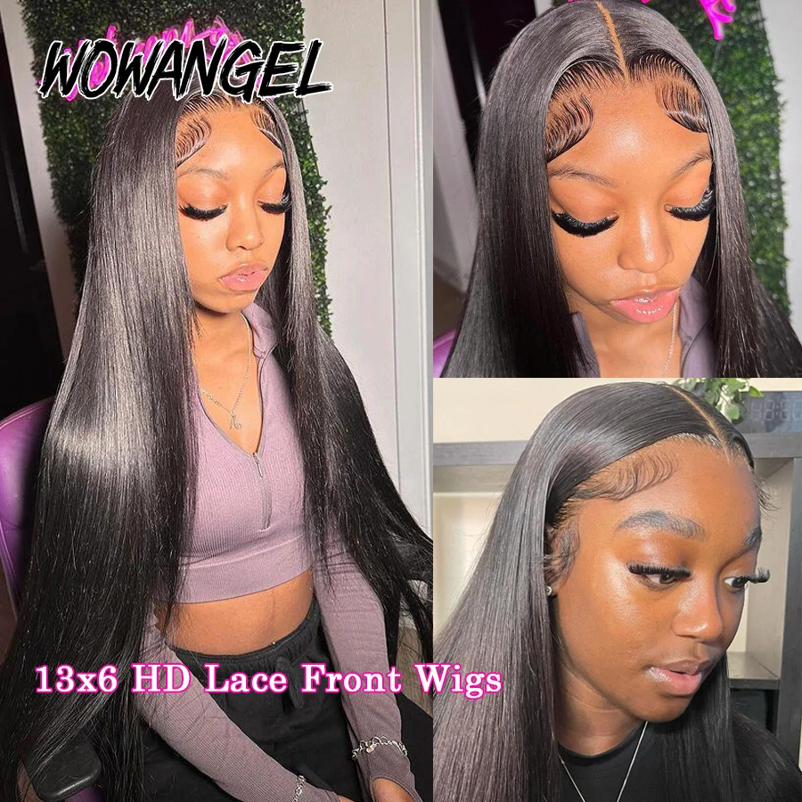 Wow Angel Human Hair Lace Frontale Pruik 13X6 Hd Lace Front Pruiken Zijde Recht Voorgeplukt Lijmloze Pruiken Smelthuiden Voor Vrouwen