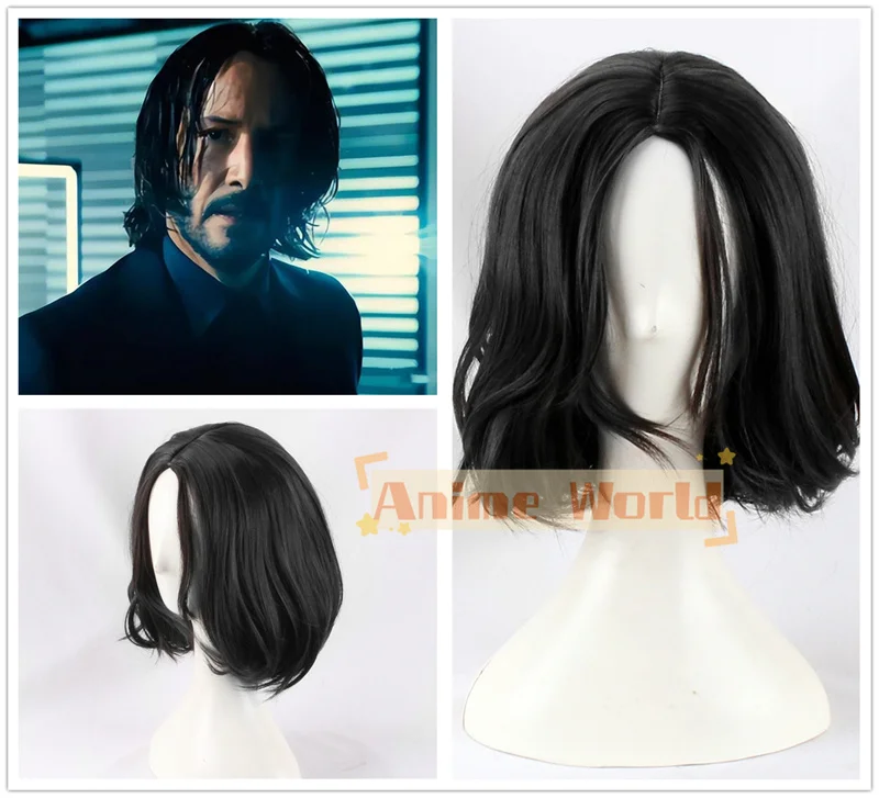 

John Wick Cosplay Wig Black Short Wigs with Wig Cap Women Man Daily Cosplay Party Heat Resistant Fiber
