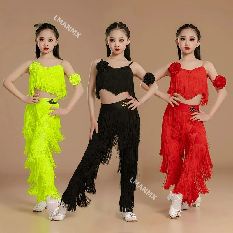 

Latin dance tassel dance pants, women's ballroom dance professional black adult and children's practice clothes