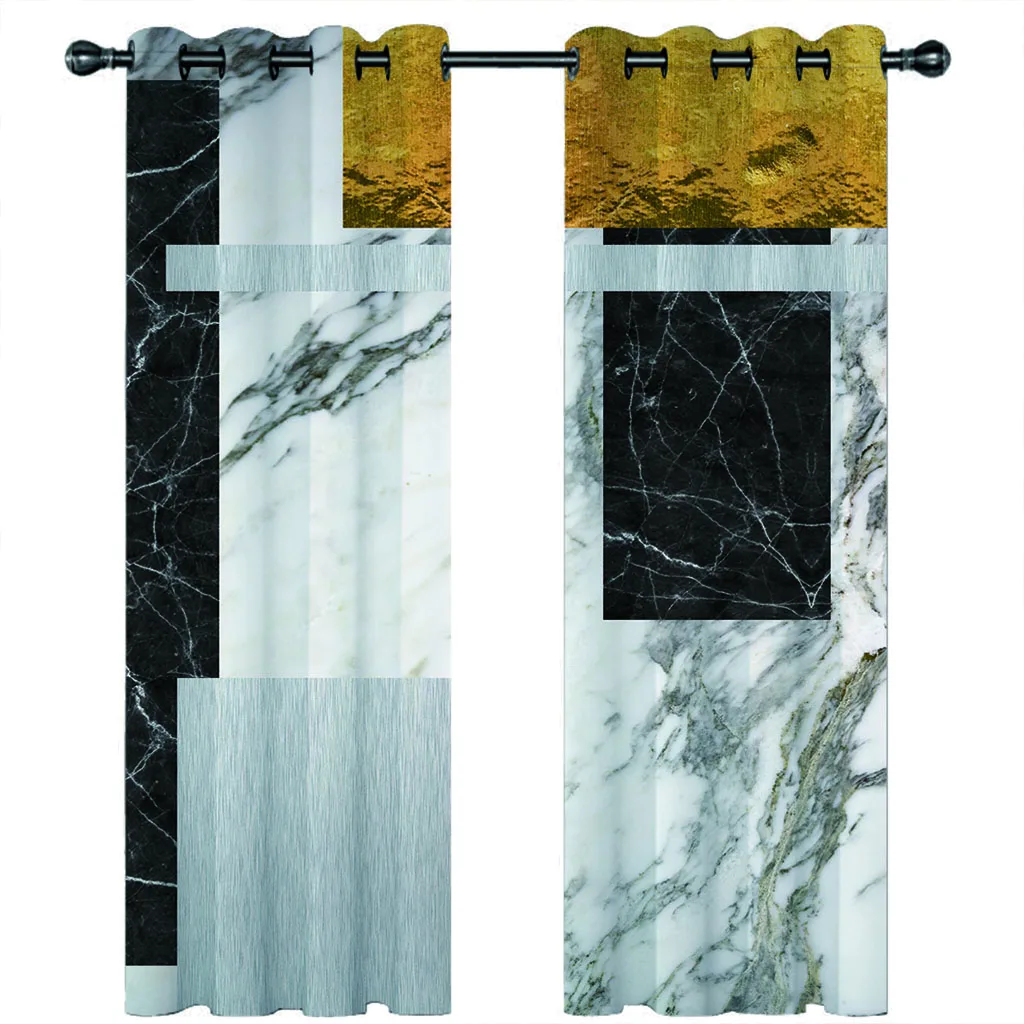 HUANZHUANG Luxury Curtains For Living Room Marble Texture Tasteful Modern Fashion 2 Pieces Winodw Curtain For Bedroom