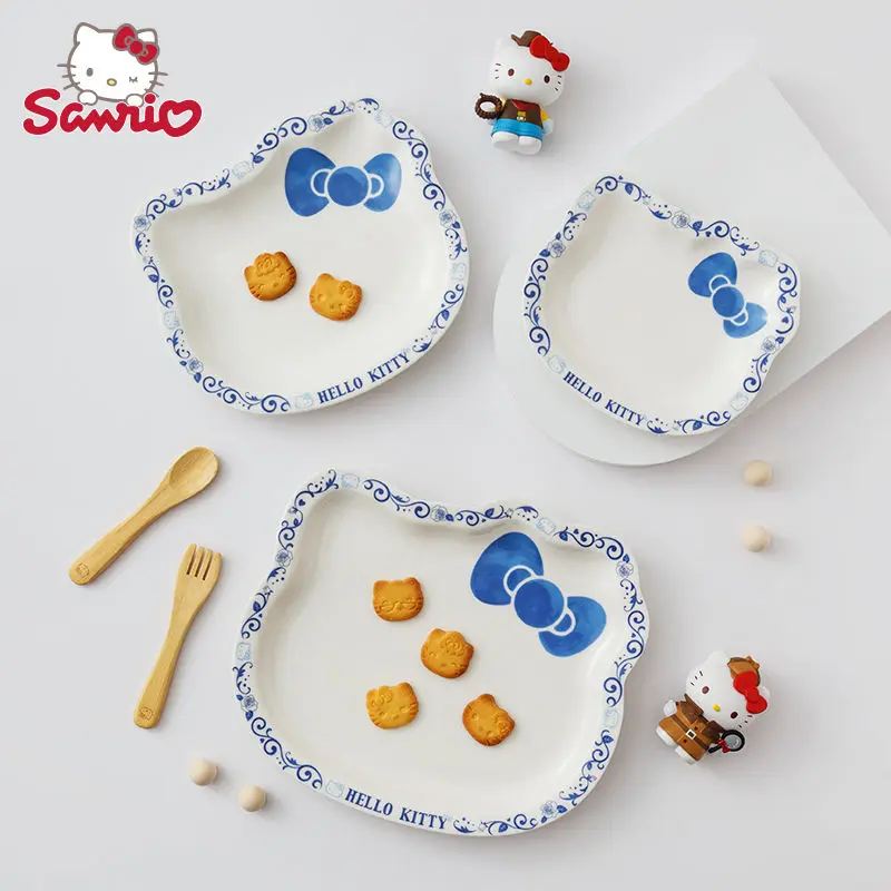 Anime Hello Kitty Ceramic Tableware Household Cartoon Fun Bowl and Plate Set Kawaii Children Breakfast Plate Birthday Gift