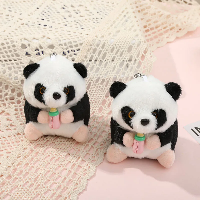 Cartoon Three-Dimensional Doll Backpack Pendant Game Hall Grab Machine Doll Accessories Cute Baby Bottle Panda Plush Key Chain