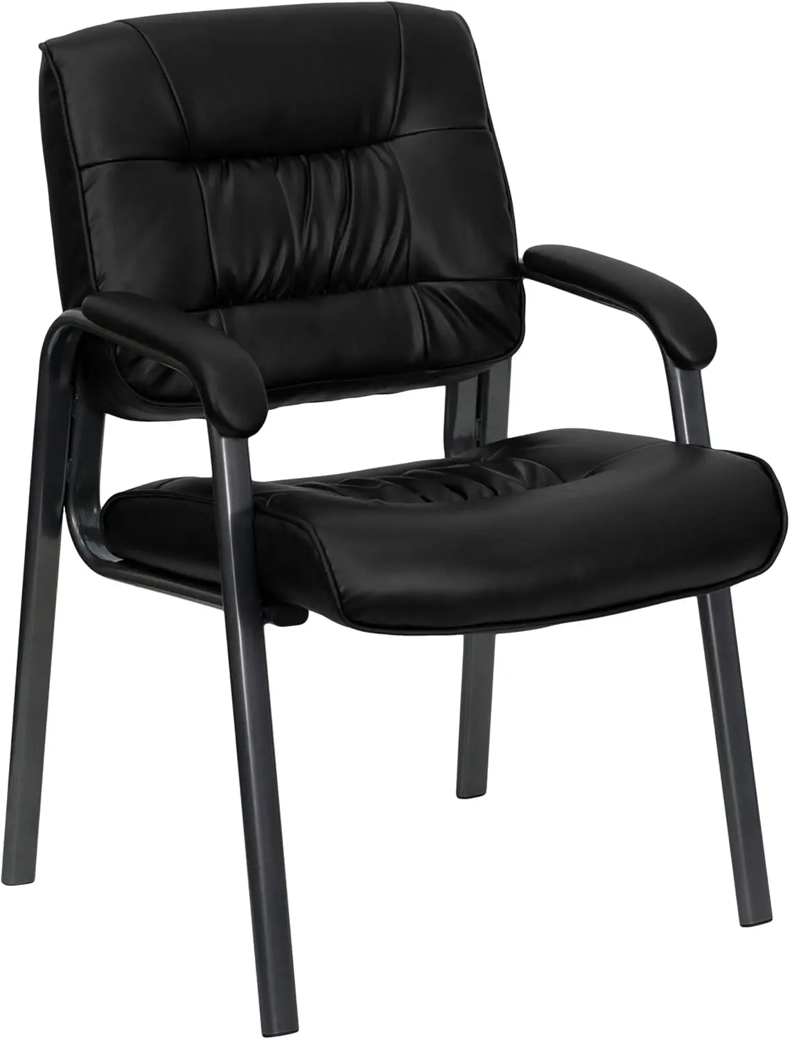 

Furniture Haeger Black LeatherSoft Executive Side Reception Chair with Titanium Gray Powder Coated Frame