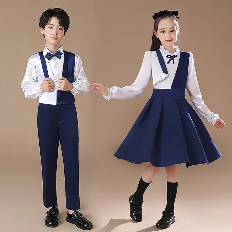 子供の音楽パフォーマンス服、プライマリアンドセカンダリスクールの学生、男の子と女の子のための英語スタイルのドレス