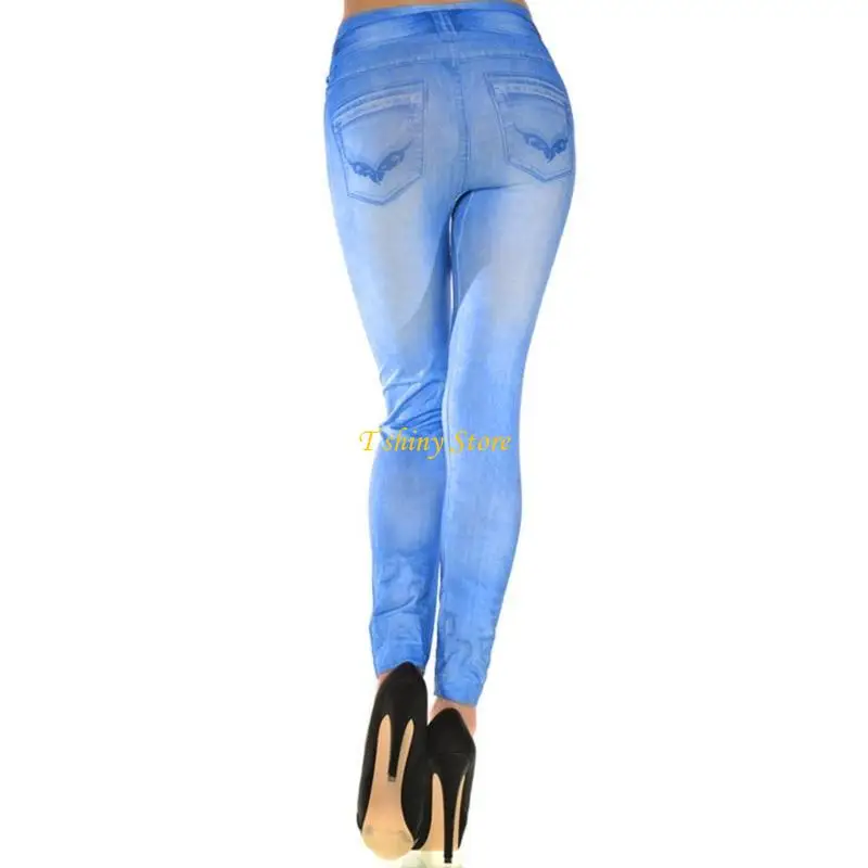 N58F Women Vintage Wash Color Print Leggings Low Rise Stretchy Yoga Pencil Pant