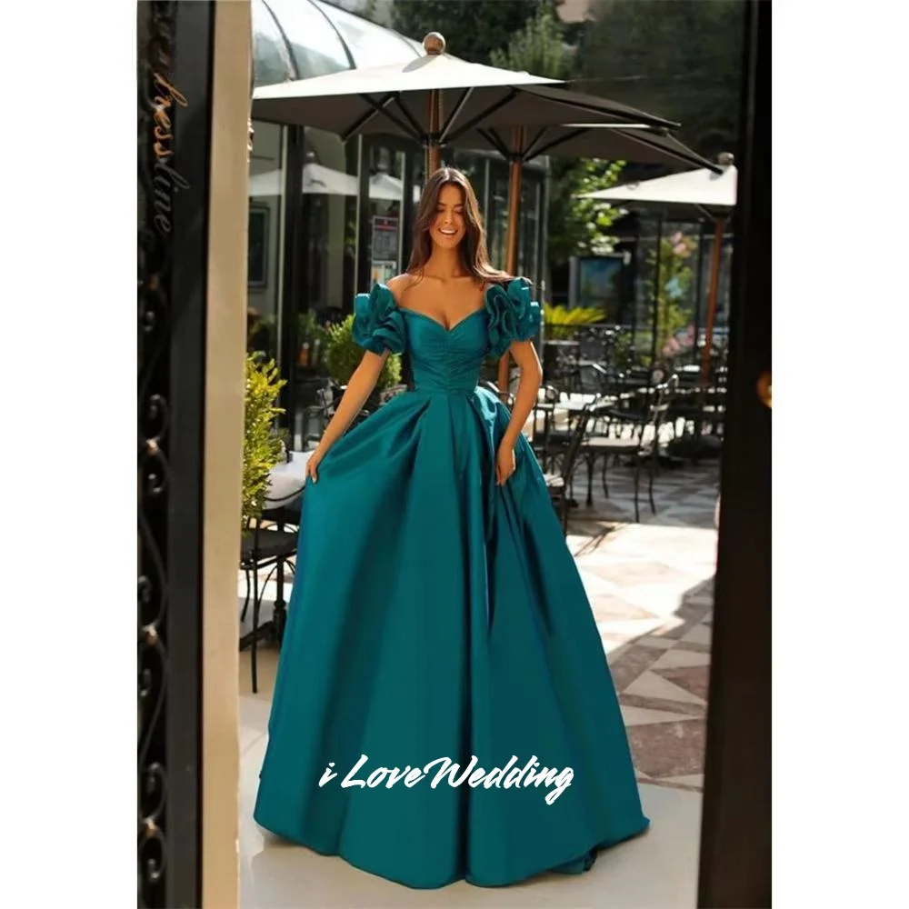 

Woman V-Neck Prom Dresses 2025 Off Shoulder A-Line Ruffles Evening Dress Sweep Train Floor-Length Pleated Party Dress Customized