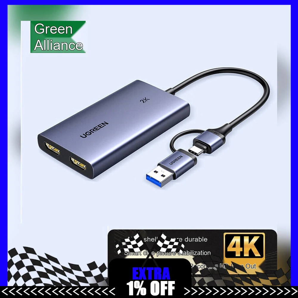 UGREEN 25773 CM726 HDMI Video Capture Card 2K 30Hz Recording 4K 30Hz Loop Out USB Live Streaming Adapter