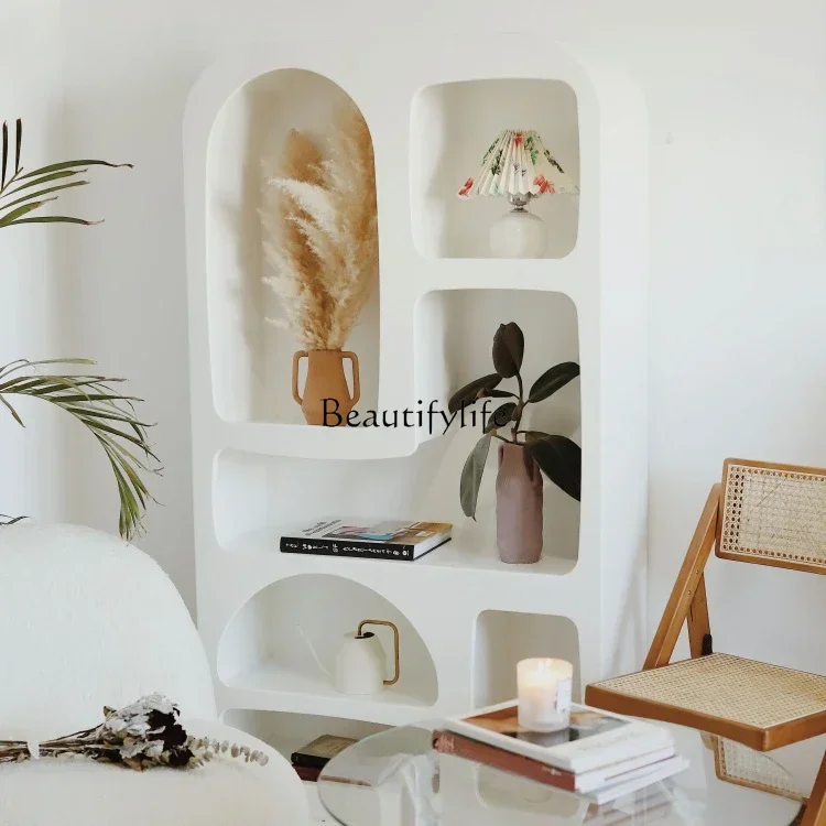 

ls 04Nordic modern simple bookcase living room shelf floor-to-ceiling white storage cabinet