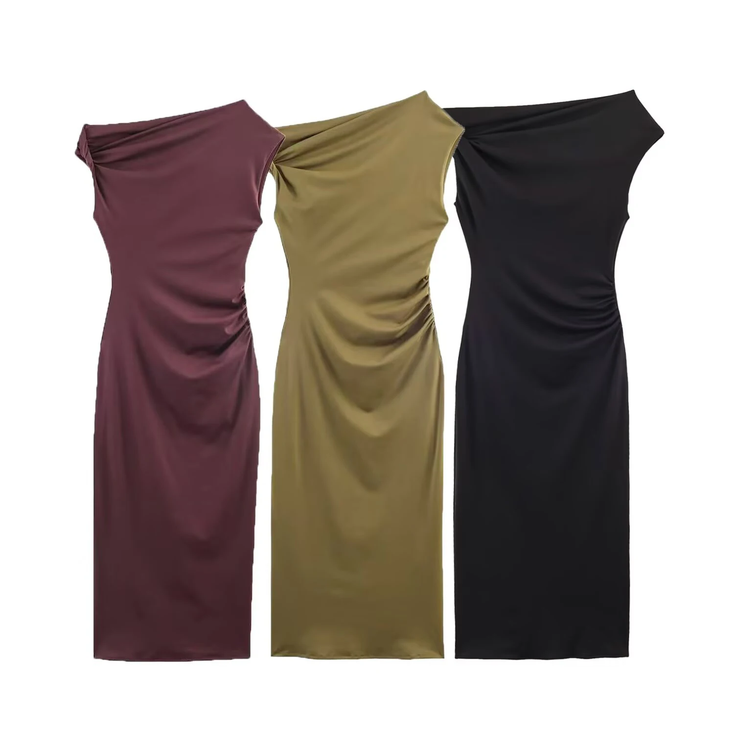 Ropa de mujer estilo europeo y americano, nueva moda, vestido ajustado de color sólido, sin cuello bajo.