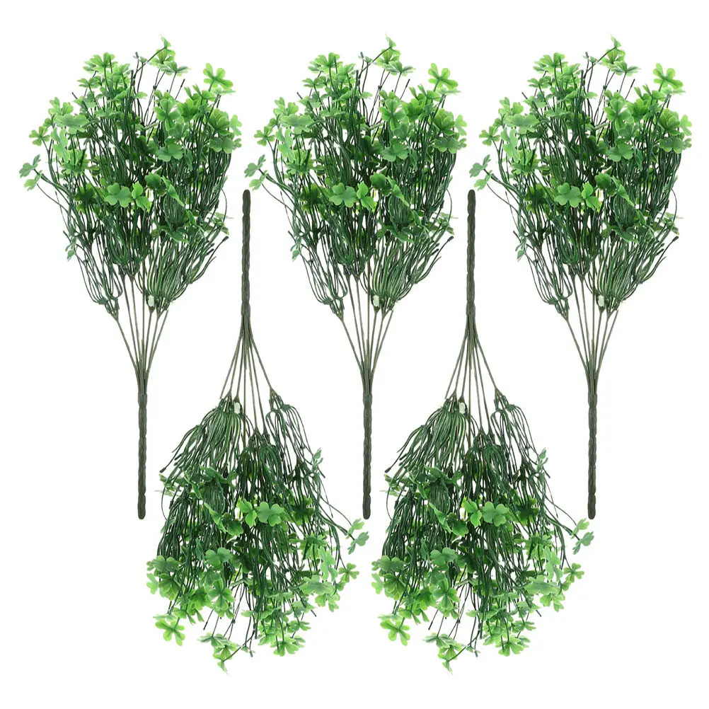 5Pcs Faux Four Leaf Clover Greenery Stems Artificial for Table Centerpieces Outdoor Plants Floral Arrangements