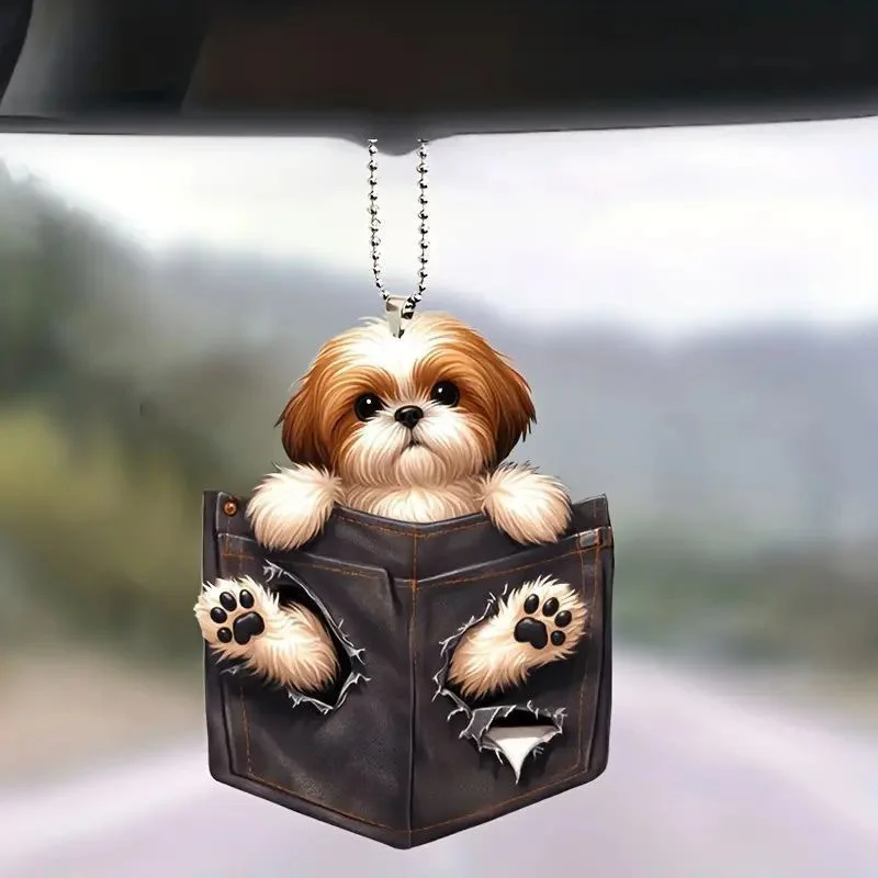2D Flat Acrylic Dog Hanging Ornament, Cute Funny Animal Keychain, Car Rearview Mirror & Backpack Accessory