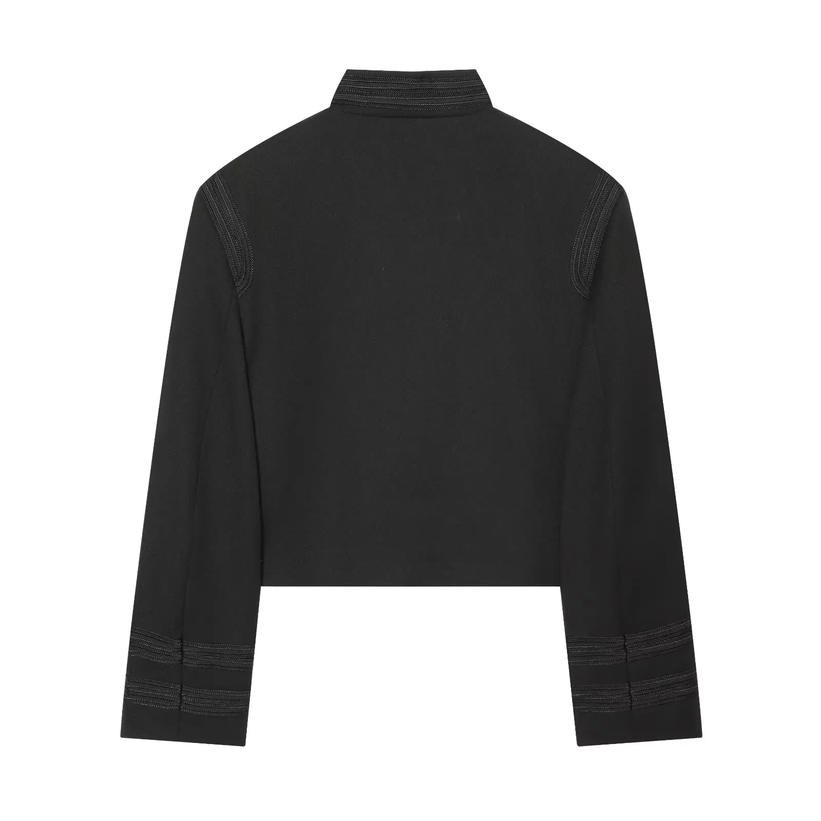 BSAY 2026 Vintage Military Style Women Short Jacket Stand Collar Double Breasted Striped Stitch Long Sleeve Cropped Outerwear