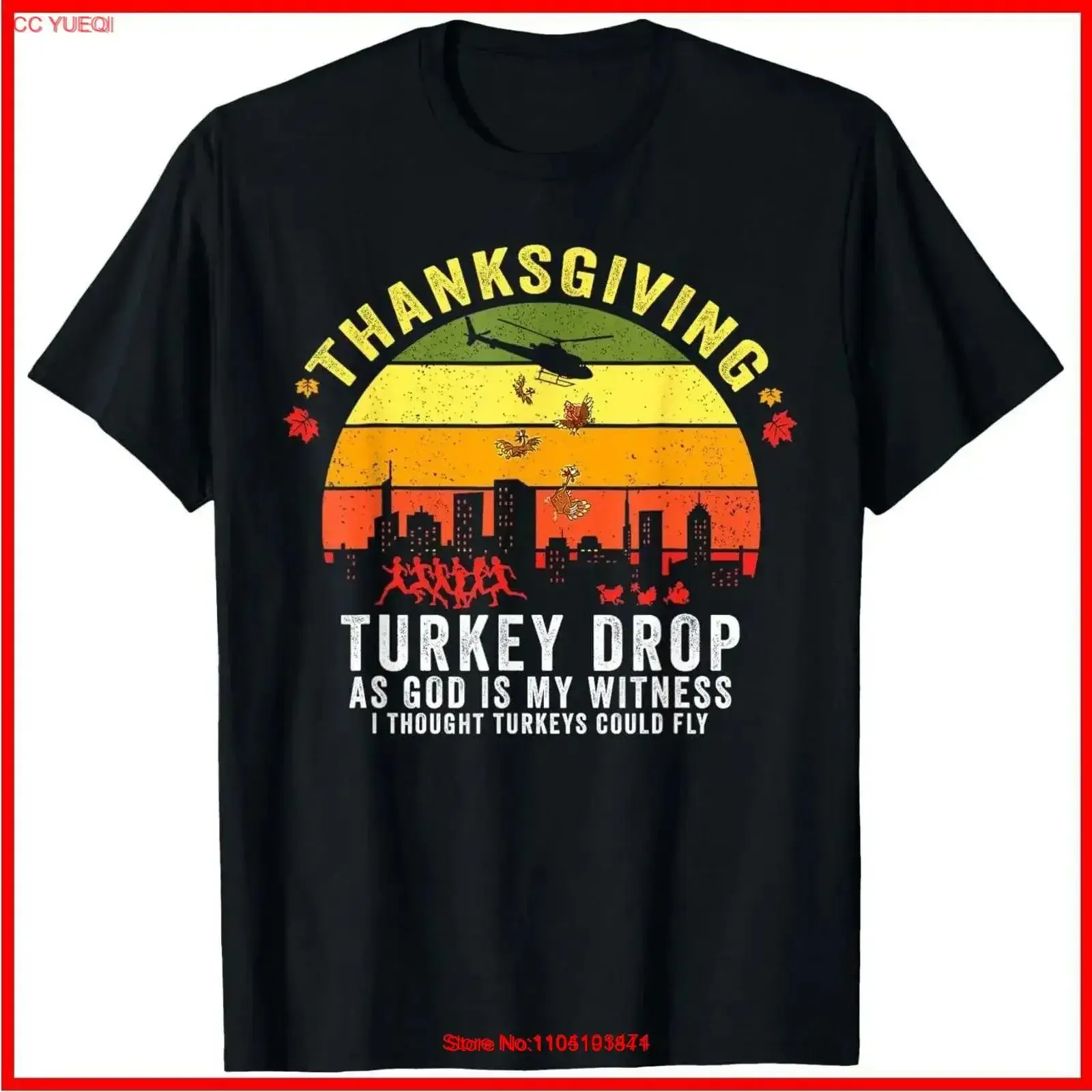Thanksgiving Turquie Drop As God Is My Witness Turkeys Fly Noir Coton T-shirt vintage Lavé Vêtements de créateurs polyvalents