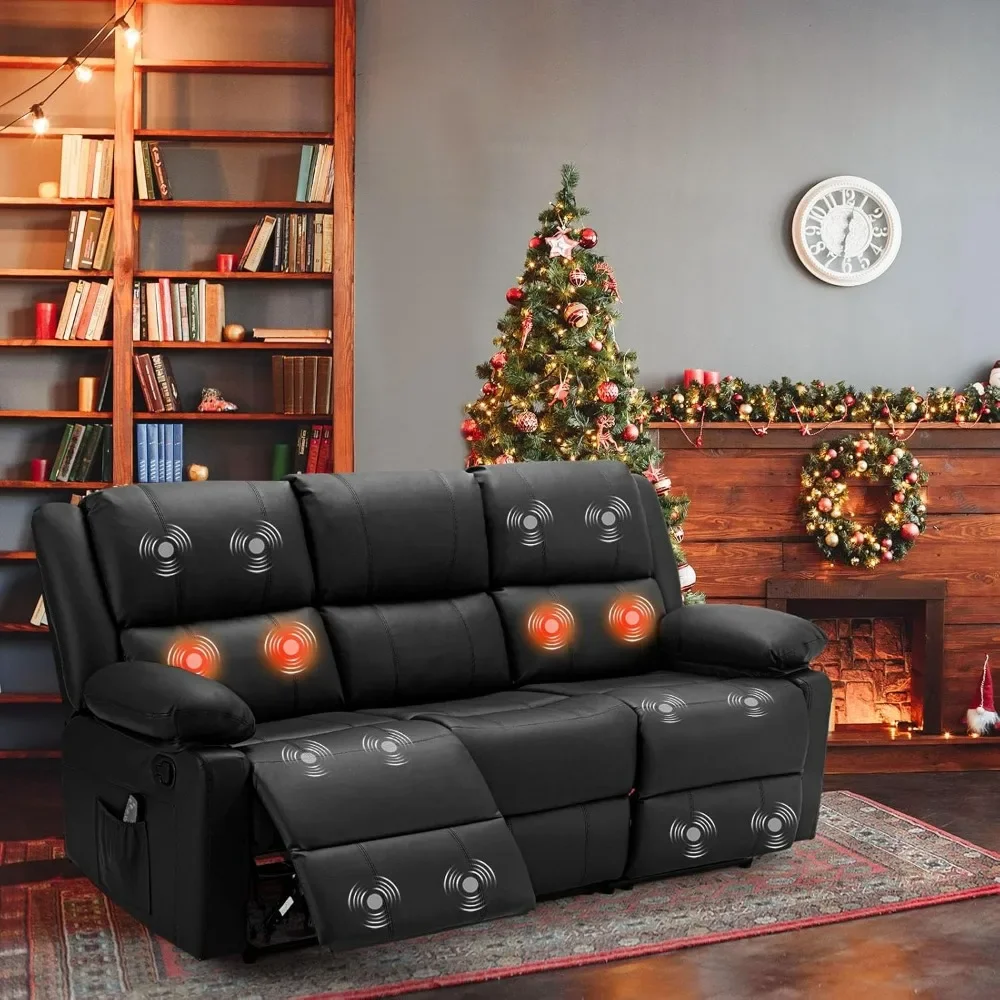 

aReclining Sofa with Massage&Heat Function, Wall Hunger Recliner Couch 3-Seat Manual Faux Leather RV Sofa Couch, Theater Seating