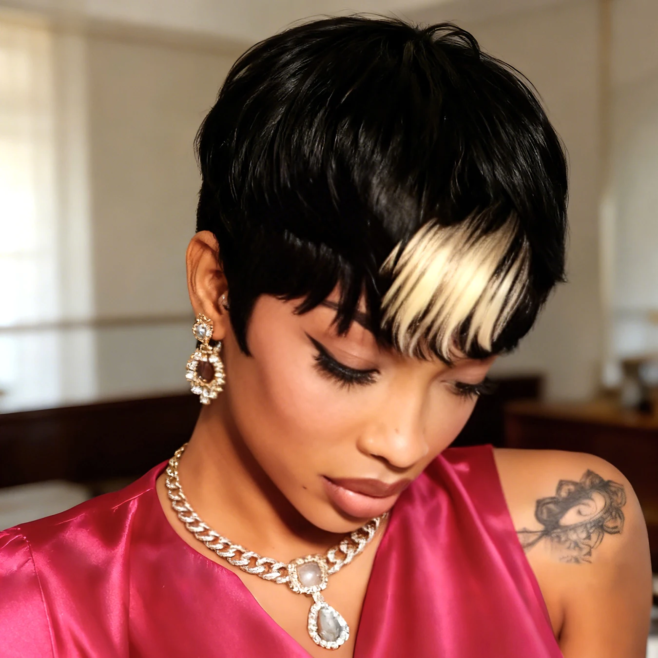 

Парик в стиле пикси с челкой, из бразильских натуральных волос, полностью машинной работы, короткий многослойный парик 1B/613 для женщин