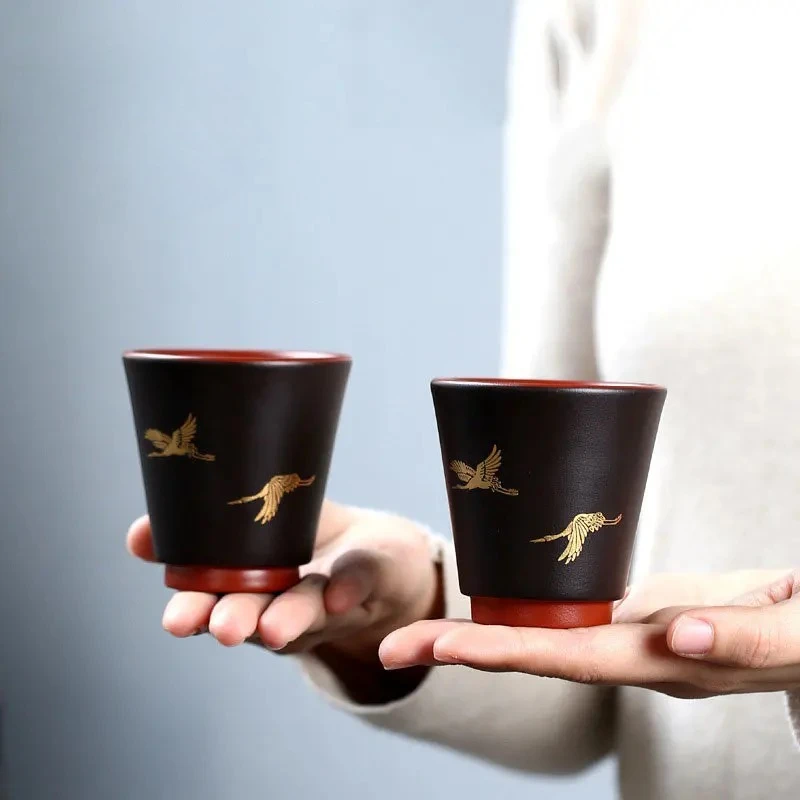

120ml Boutique Cloud Crane Art Tea Cup Handmade Double Mud Purple Clay Teacup Portable Master Cup Zisha Tea Set Accessories Gift