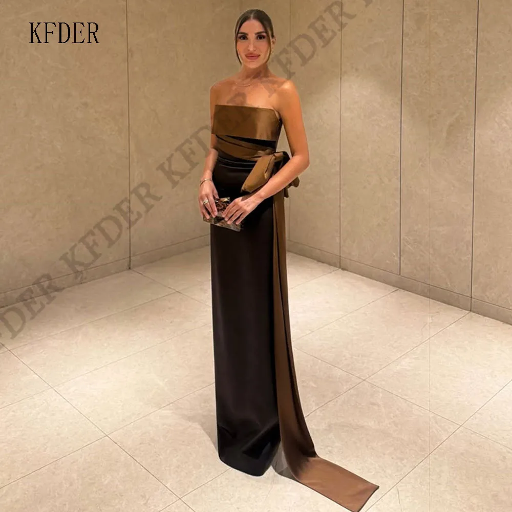 Straight Elegant Evening Gown Strapless Floor-Length Black Green Party Dresses Customized Satin Special Occasion Gown