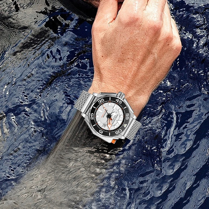 FeelNever Design Simple Fashion Dial Mechanical Man Watch Rotating Bezel Sports 316L Stainless Band Waterproof Watches for Mens