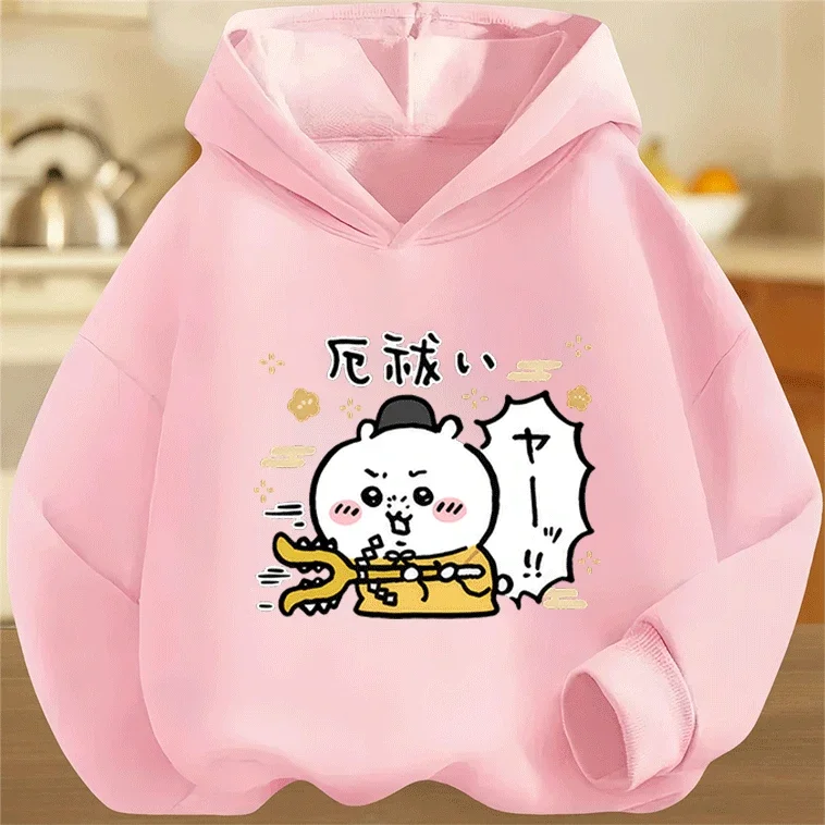

2026 Chiikawa Cartoon Print Warm Cotton Hoodie Autumn Winter Kids Teens 2-14Y Hot Sale