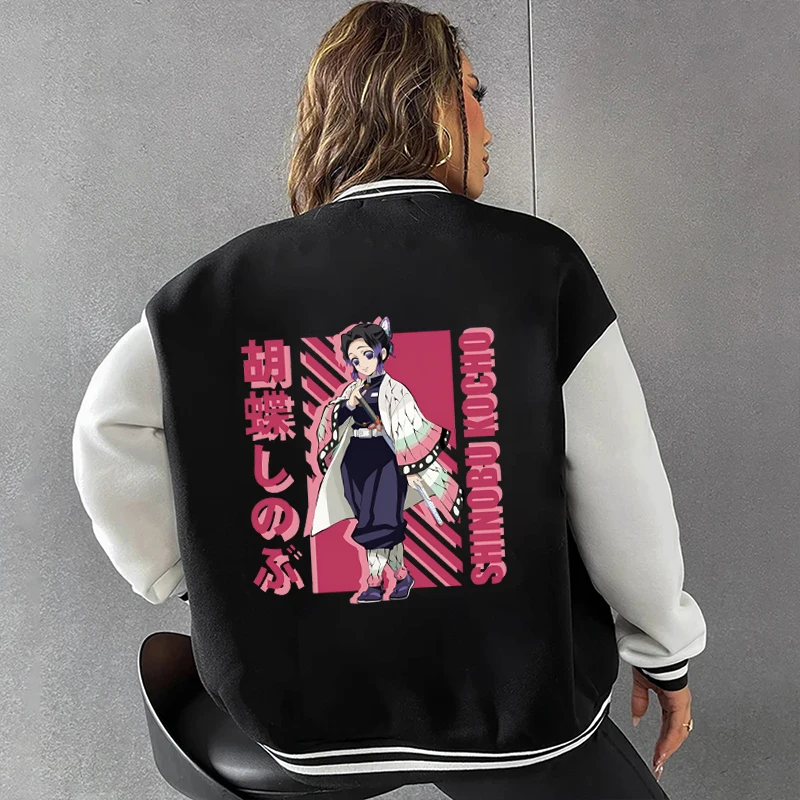 New Baseball Jacket For Women Men Kochou Shinobu Print Sweatshirt Harajuku Jersey Clothes