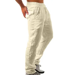 2024 Spring/Summer New Men's Cotton Linen Pants Summer Fashion Casual Solid Color Loose Plus Size M-4XL