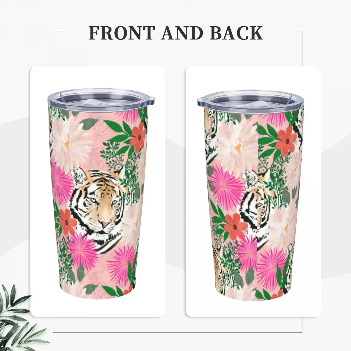 Stainless Steel Tumbler Tiger Animal Thermal Cups Pretty Watercolor Floral Portable Cold Drink Mugs Cup Travel Water Bottle