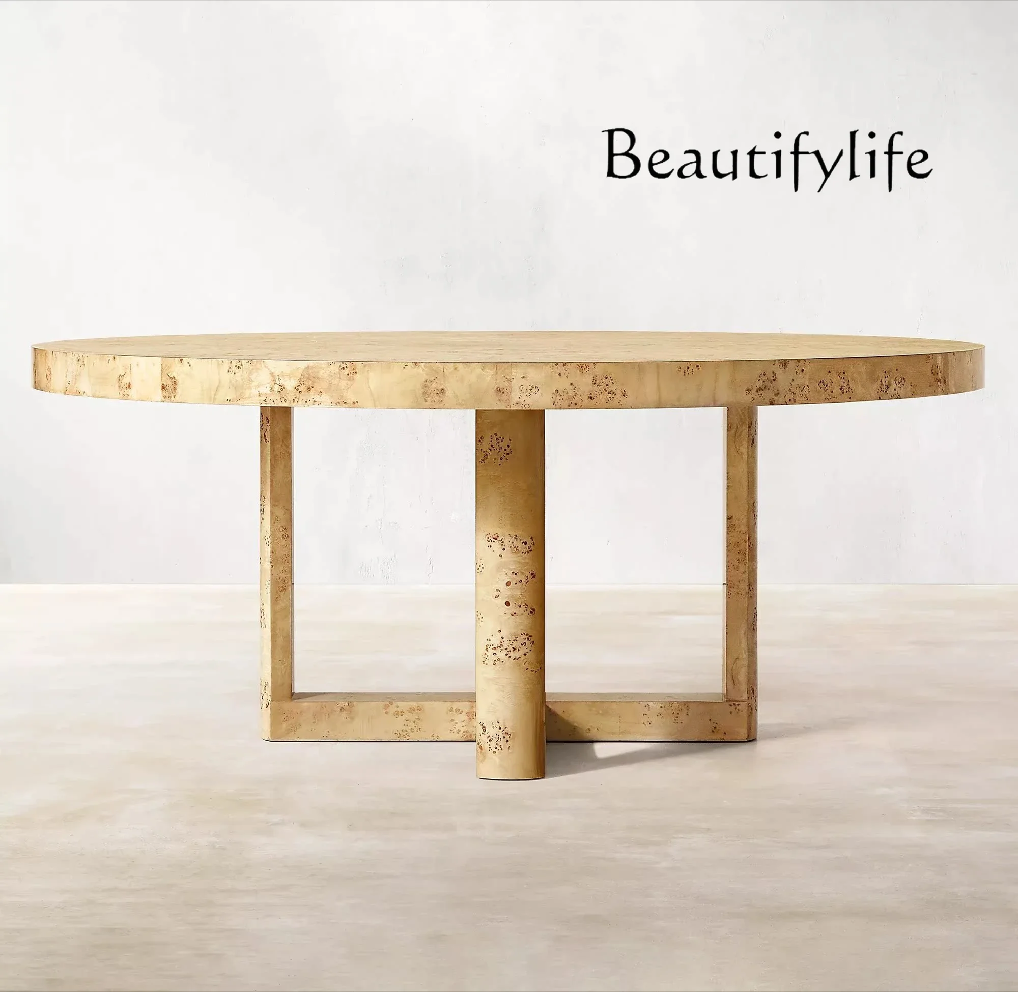 M American Country Living Room Household Multi-person Tree Tumor Bark Solid Wood Round Dining Table Hotel Villa Model Room
