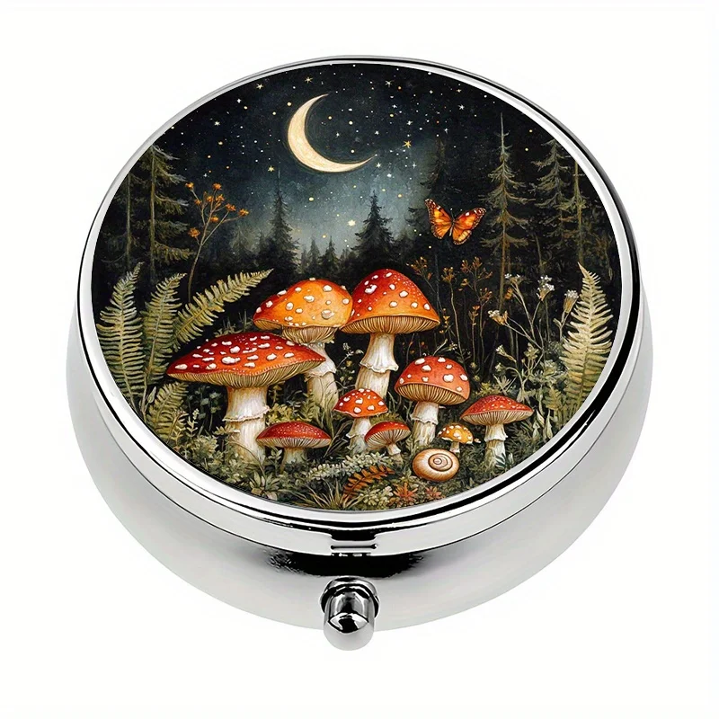 Single pack, travel portable pill box, with 3 compartments, mushroom-shaped portable pill box, suitable for purse or wallet, compact pill organizer, ideal for travel and storing vitamins
