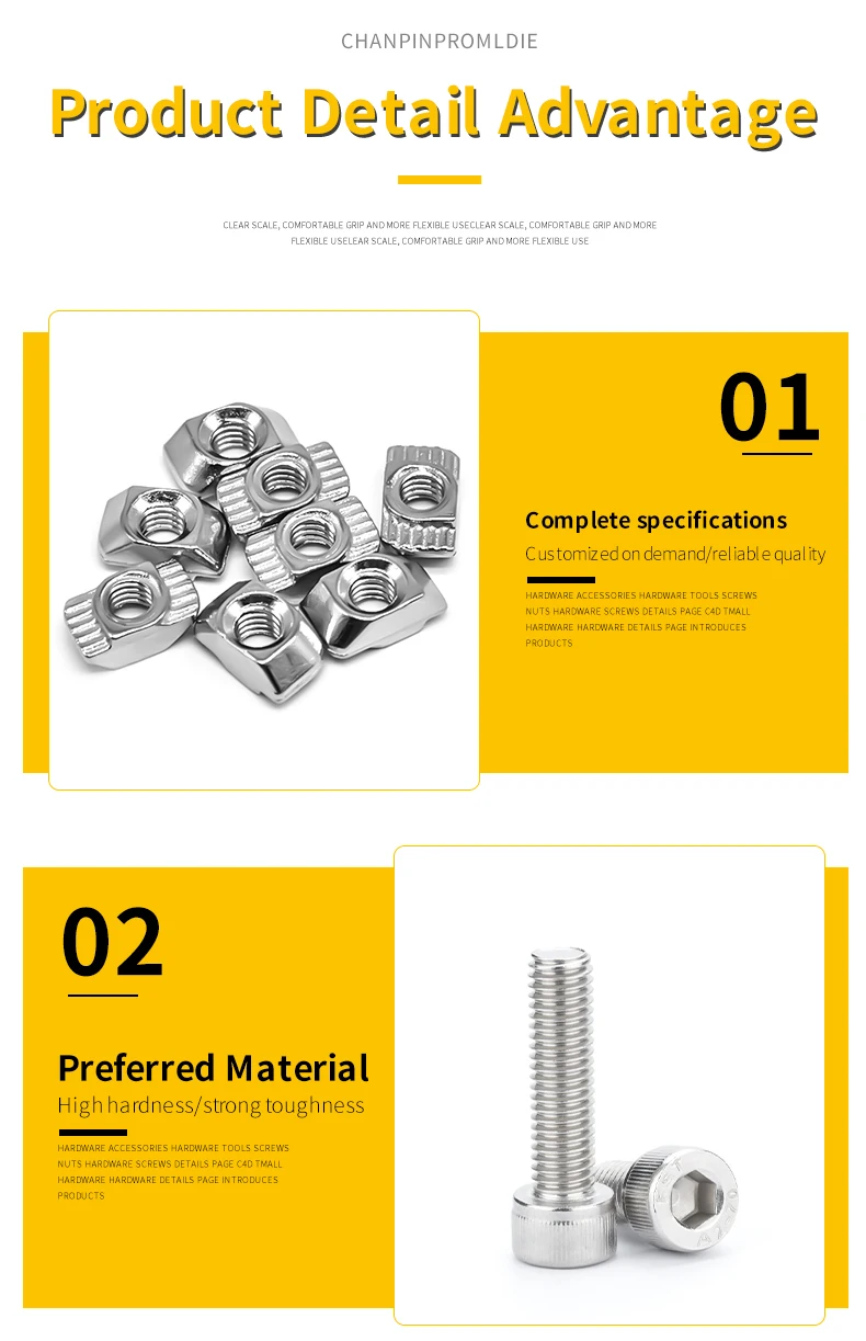 T-Nutensteckset mit Schrauben, M3 M4 M5 M6 Hammerkopf für 2020 3030 4040 Aluminiumprofil – Sechskantschrauben-Sortimentsset – Detail 6