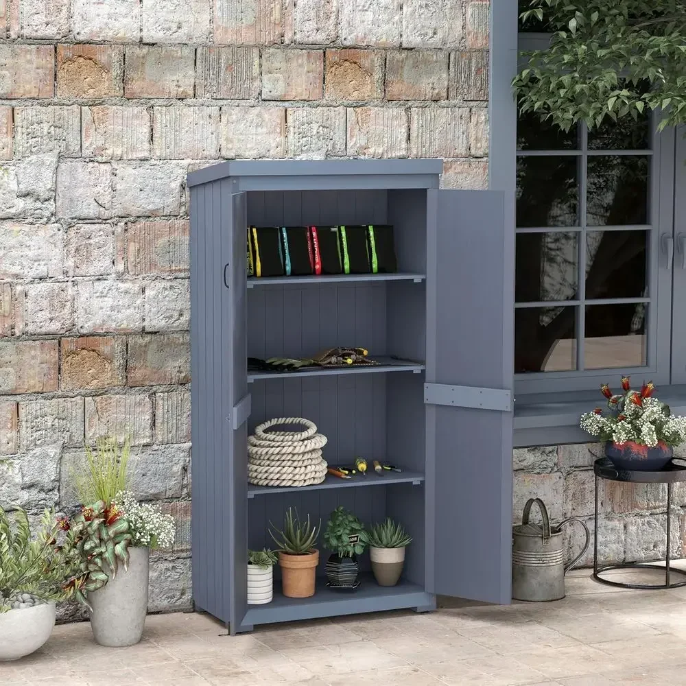 Gray Weatherproof Galvanized Metal Roof Outdoor Storage Shed with 3 Shelves and Lockable Door