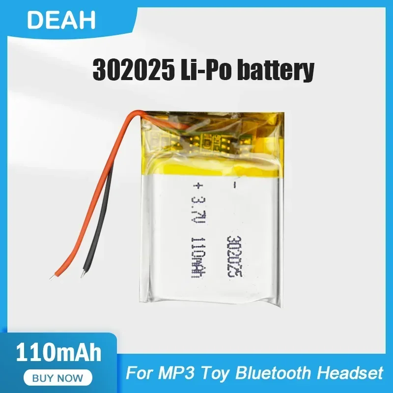 1-4PCS 302025 110mAh 3.7V Lithium Polymer Rechargeable Battery For  MP3 MP4 GPS Smart Watch Mouse Bluetooth Headset LED Light