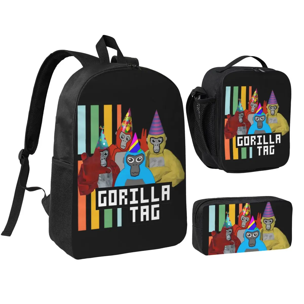 3pecs/set Gorilla Tag Party Time Backpack for Teenage Game Monkeys High School Daypack Lunch bag Pencil Case