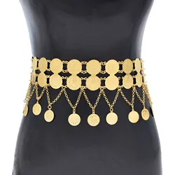 Arab Turkish Kurdish India Body Jewelry Golden Double Row Coins Cross Chain Pendant Belly Chains Ethnic Costume Belts for Women