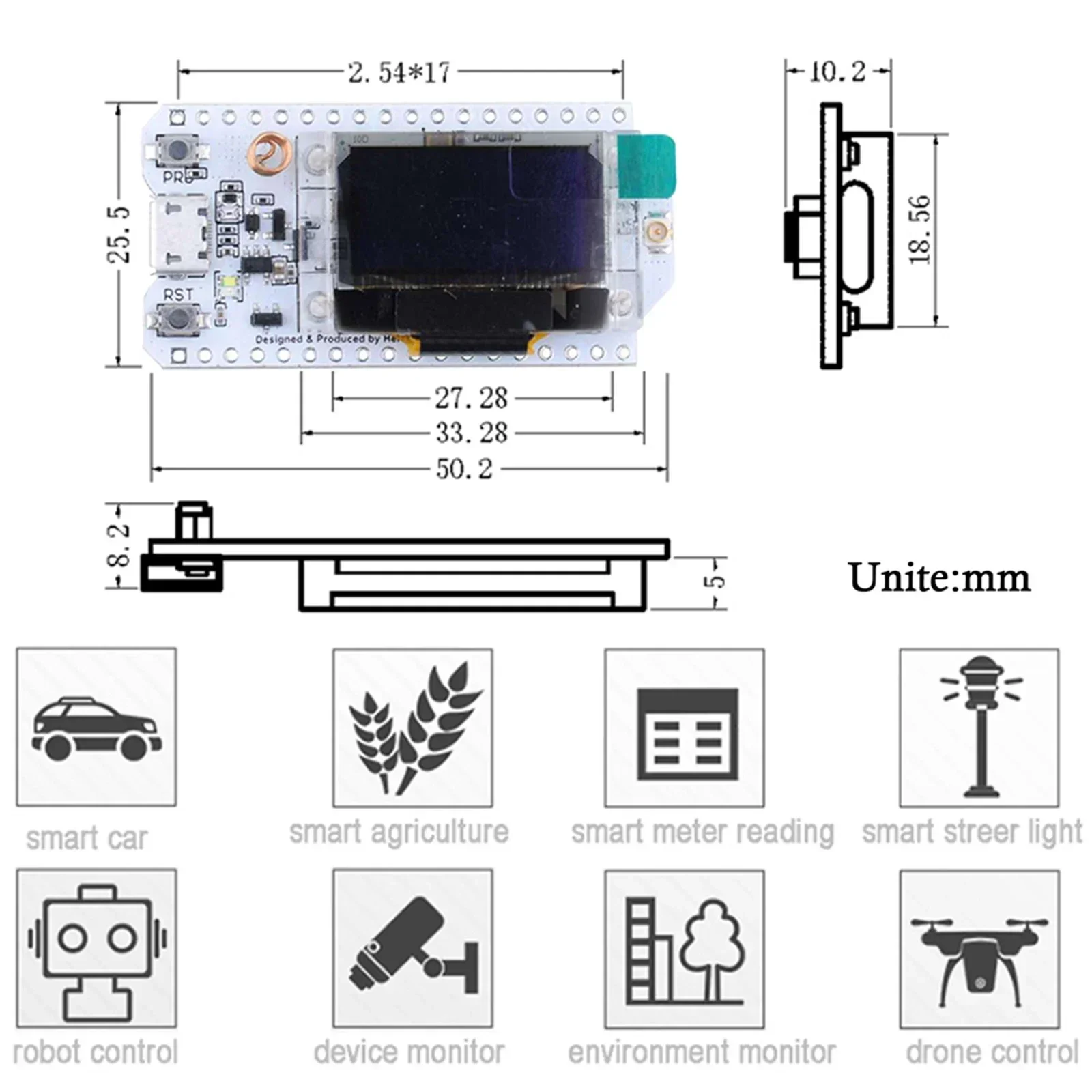 Carte de développement ESP32 lora 32 v3 HTIT-WB32LA V3 LoRa32 SX1262 868MHz 915MHz 2/5dBi avec écran OLED 0.96 pour Meshtastic