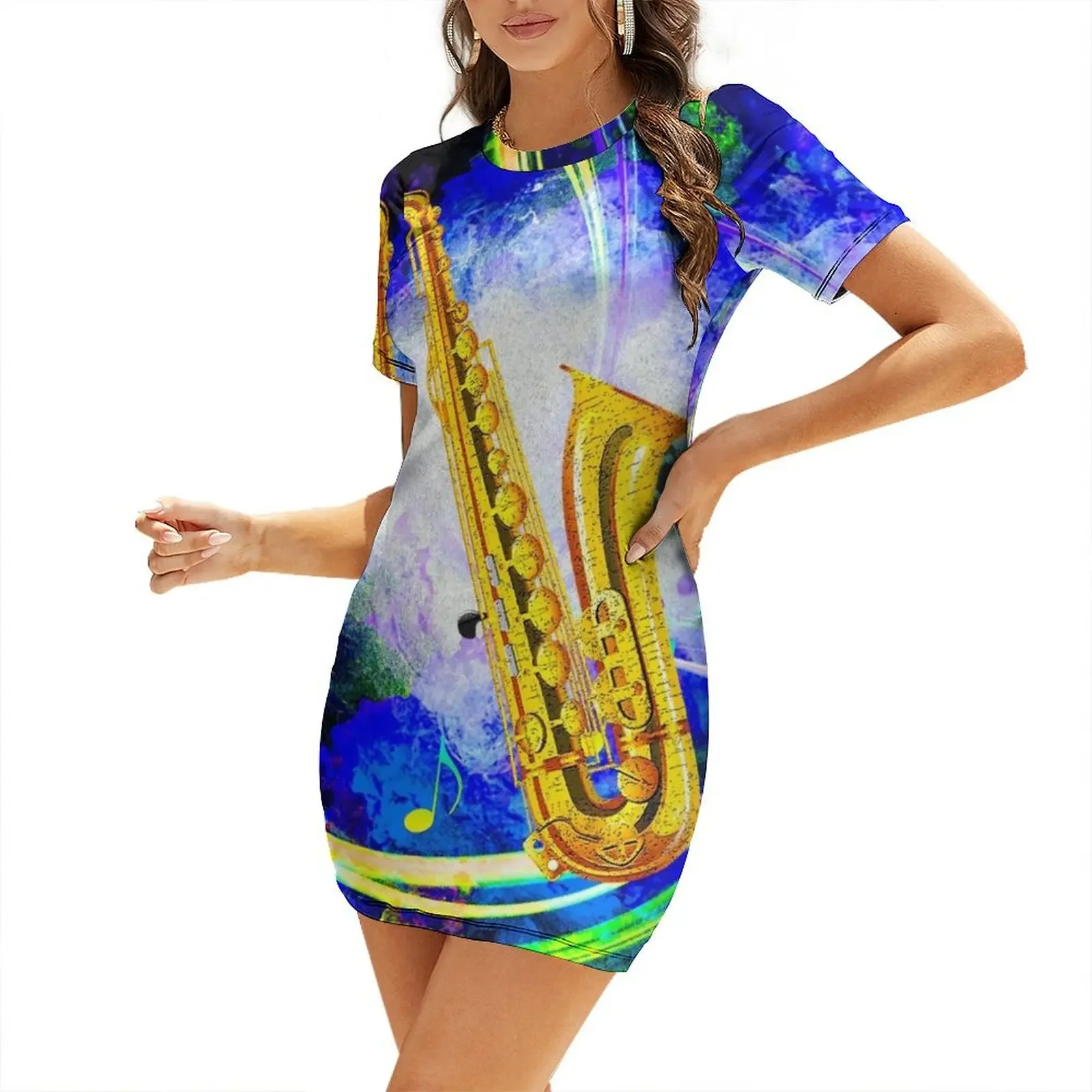 

SAXOPHONE Short-Sleeved Dress festival outfit women women dresses Female dress Long dress