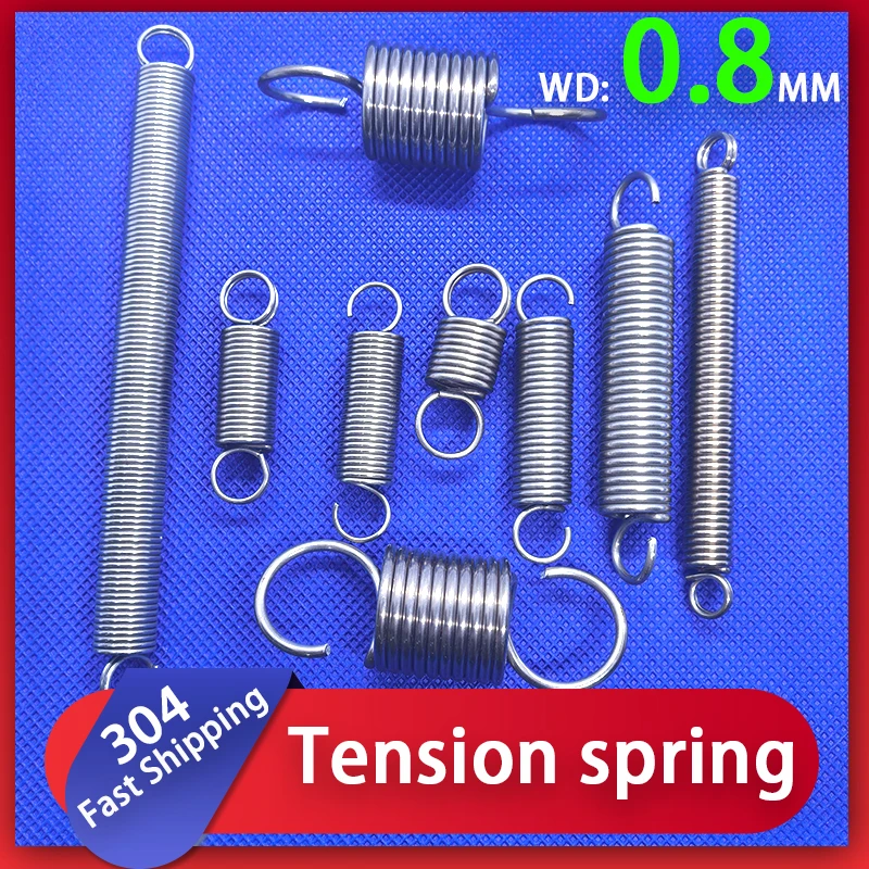 

Wire Diameter 0.8mm 304 Stainless Steel Small Tension Spring with Opening Hook Pullback Spring Closed Loop