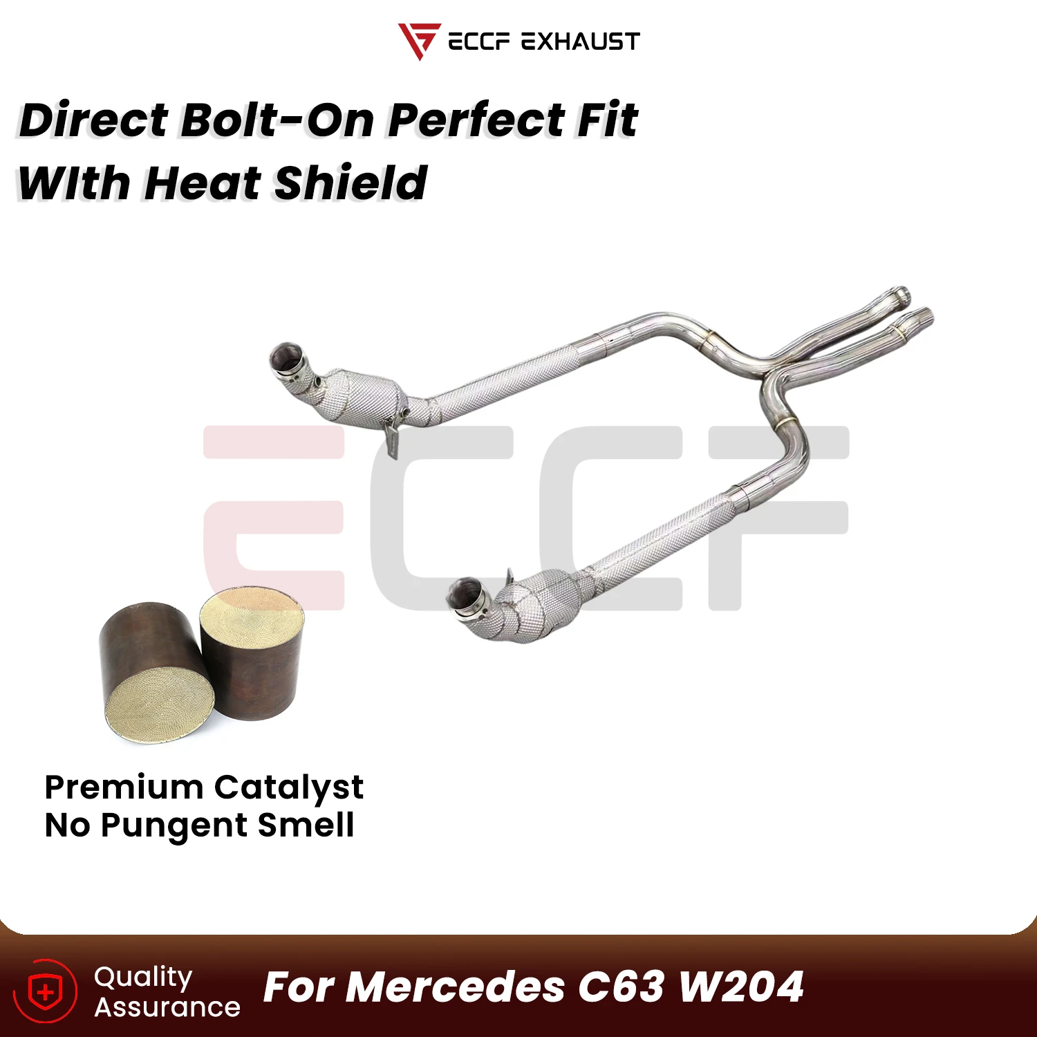 

ECCF Sporty Downpipe With Heat Shield For Mercedes C63 W204 Aggressive Exhaust Sound Plug and Play Upgrade Performance