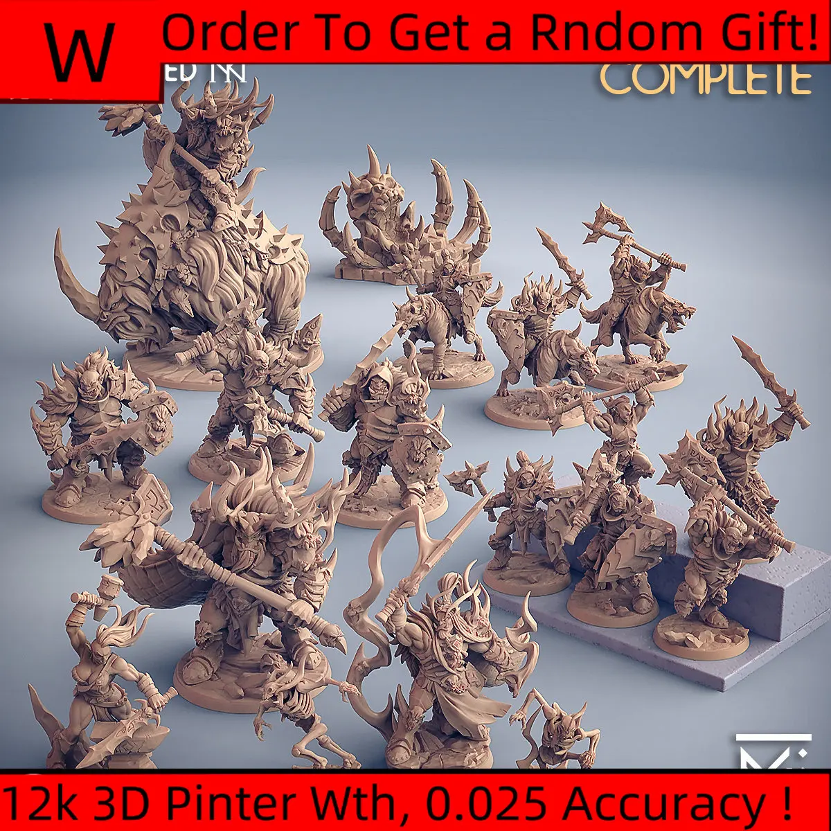 3D Printing Microscopic Models 【 Ice Orcs And Ogres 】 Wolf Knight Warrior Paladin Barbarian And Battle Piece Model