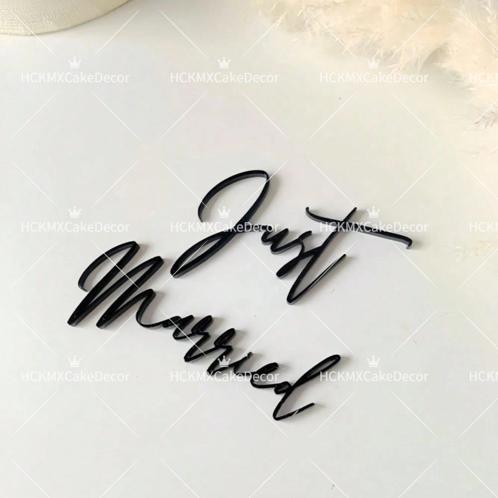 3pcs Just Married Cake Topper Black Acrylic Wedding Cake Decor Bridal Shower Engagement Party Supplies