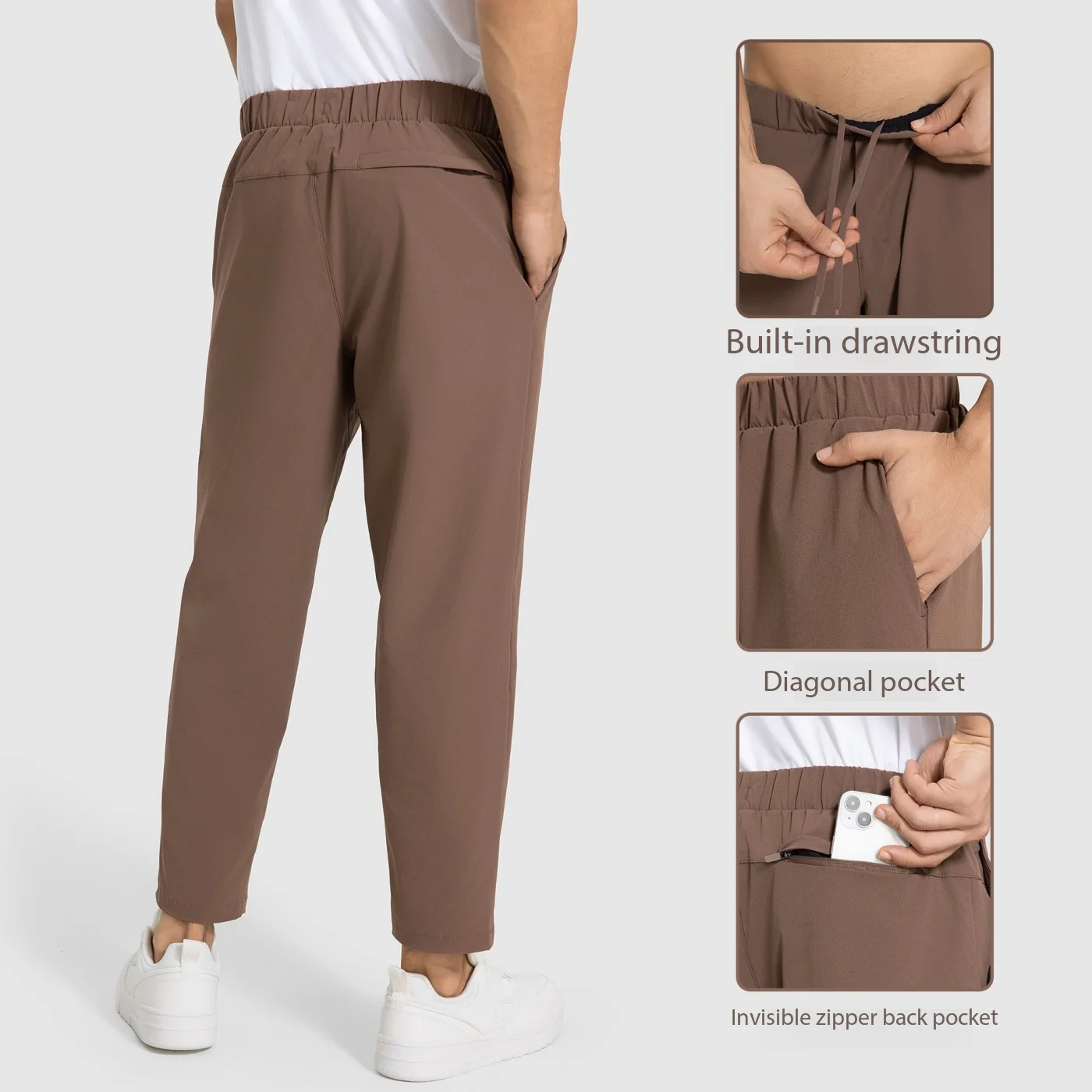 Men Casual Straight Leg Pants Lightweight Quick Dry Wrinkle Resistant Outdoor Sports Trousers Versatile Daily Wear Travel Pants
