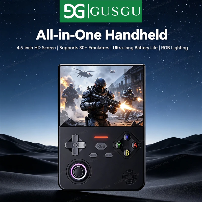 جهاز ألعاب محمول GUSGU H7 الجديد بنظام لينكس وشاشة IPS 4.5 بوصة ومشغل فيديو بسعة 64 جيجابايت/128 جيجابايت وبطارية 4000 مللي أمبير طويلة الاستعداد