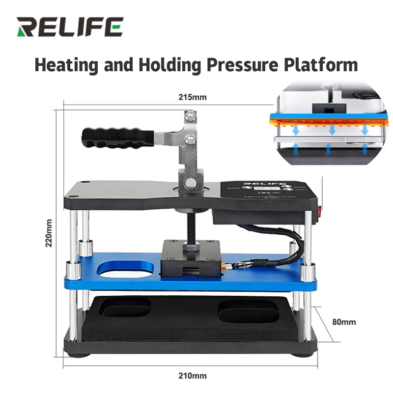 RELIFE LS5 SE Plate-forme de pression de chauffage et de maintien 80 ° C Max avec bidirectionnel pour stratification d'écran de téléphone, couverture arrière, presse à chaud