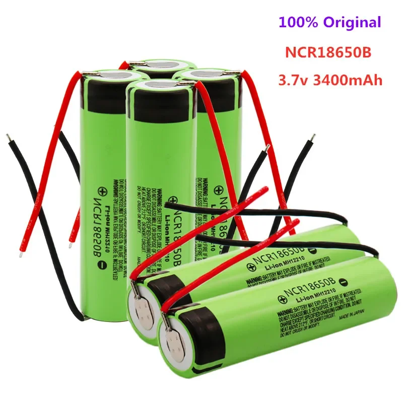 1-10pcs 100% Original 18650 battery 3400mah 3.7v lithium battery NCR18650B 3400mah Suitable for flashlight battery +DIY wire