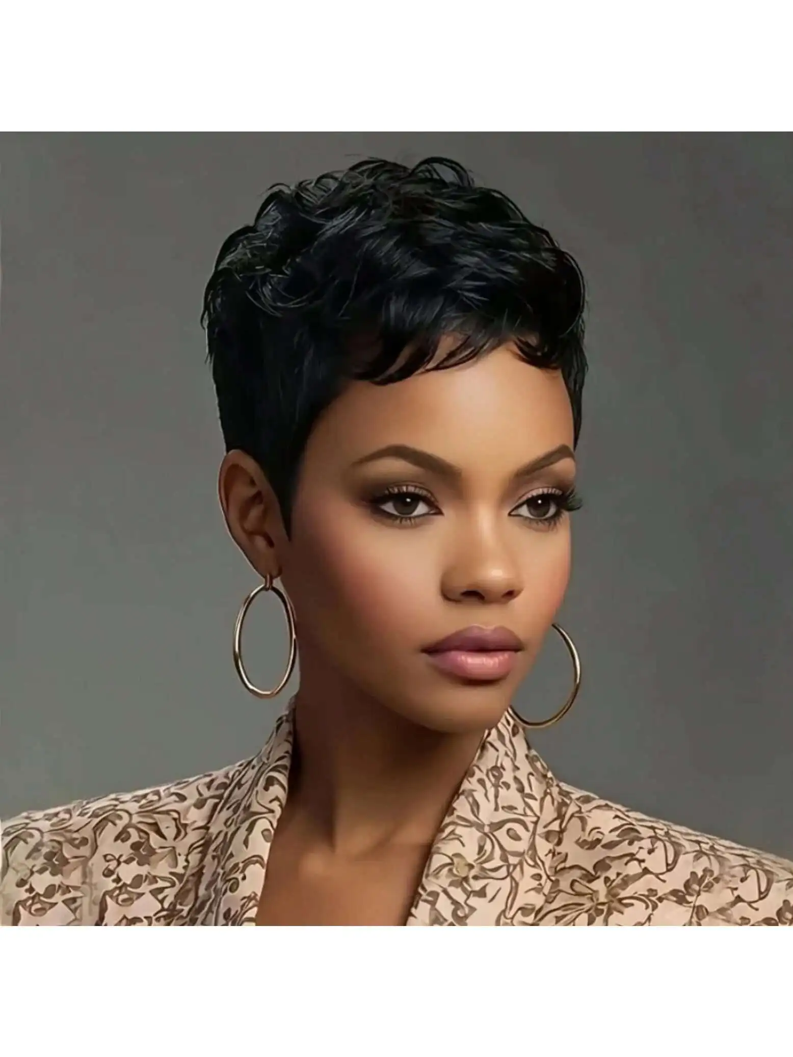 

Short Bob Wig ForWomen Pixie Cut Wigs Glueless Wig None Lace Front Wig With Bangs Natural Black Straight Synthetic Wig